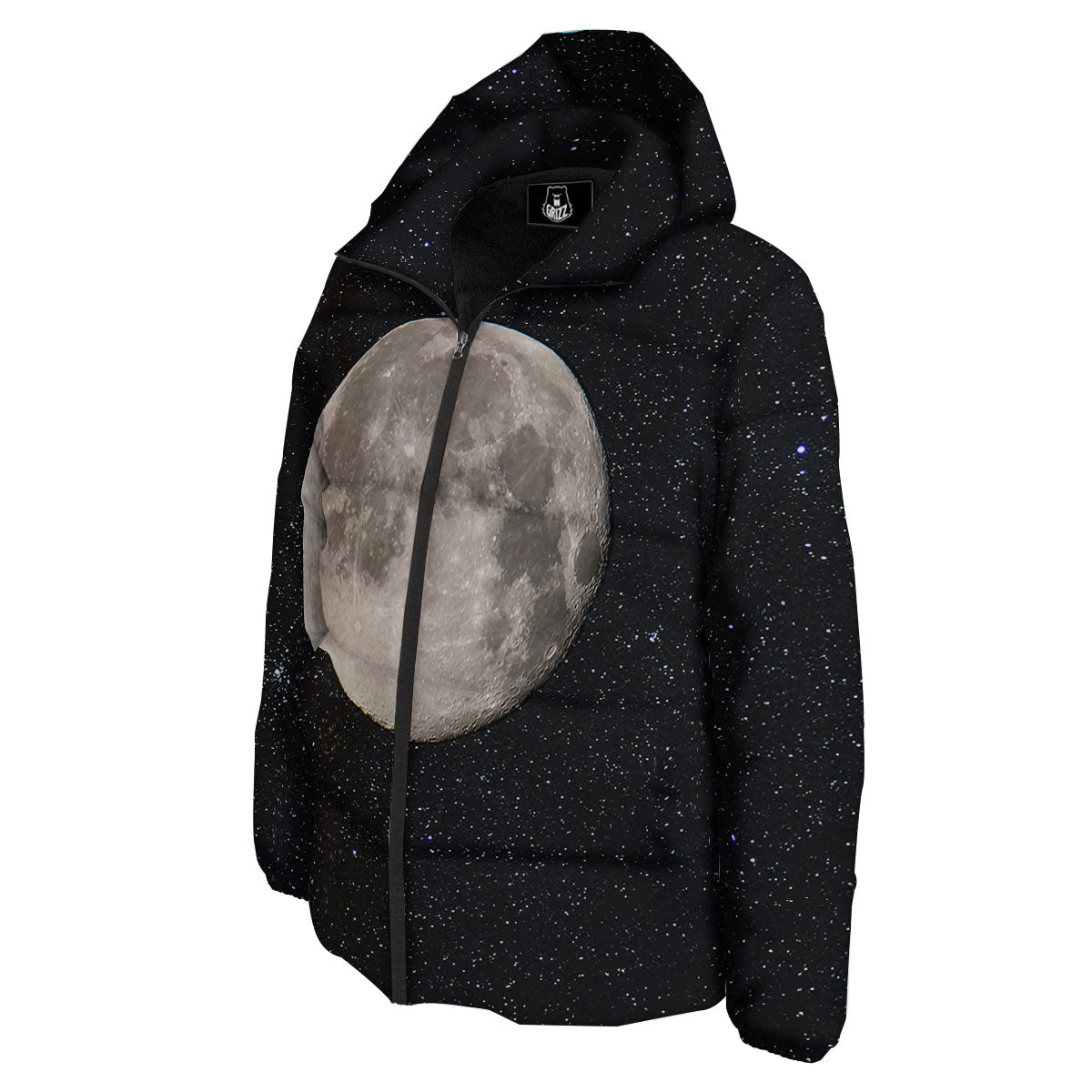 Sky Night Full Moon Print Down Jacket-grizzshop