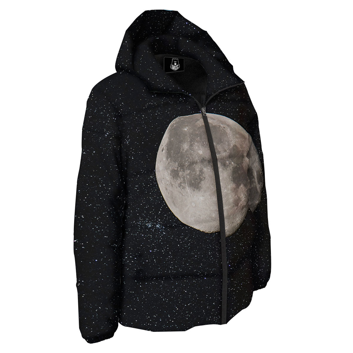 Sky Night Full Moon Print Down Jacket-grizzshop