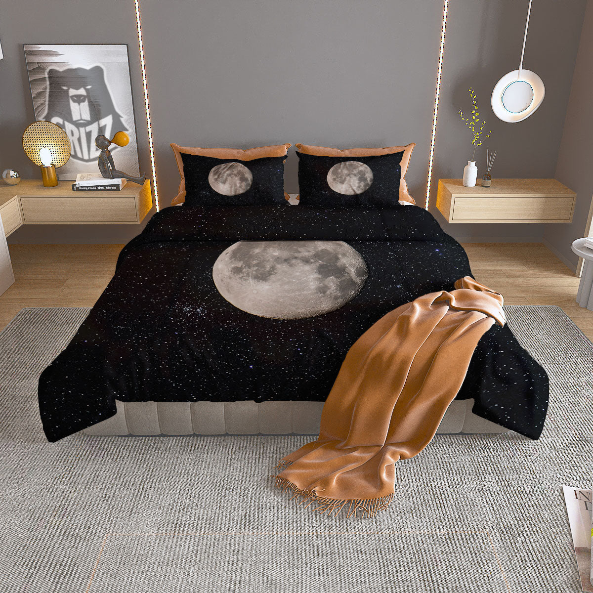 Sky Night Full Moon Print Duvet Cover Bedding Set