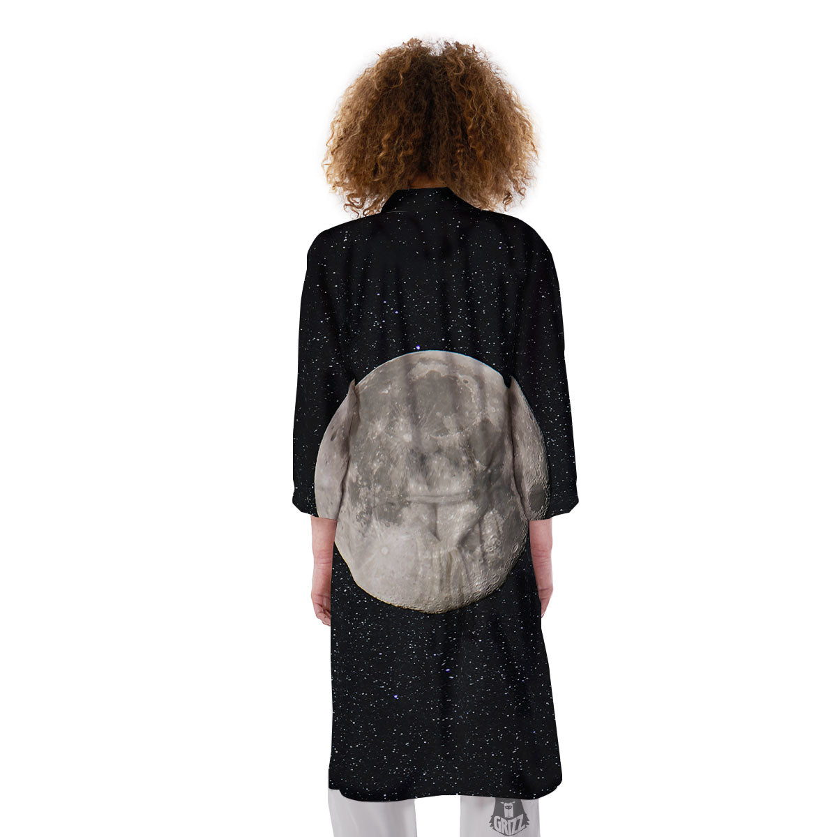 Sky Night Full Moon Print Kimono-grizzshop