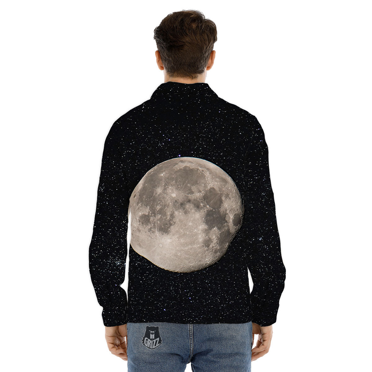 Sky Night Full Moon Print Men's Dress Shirts-grizzshop