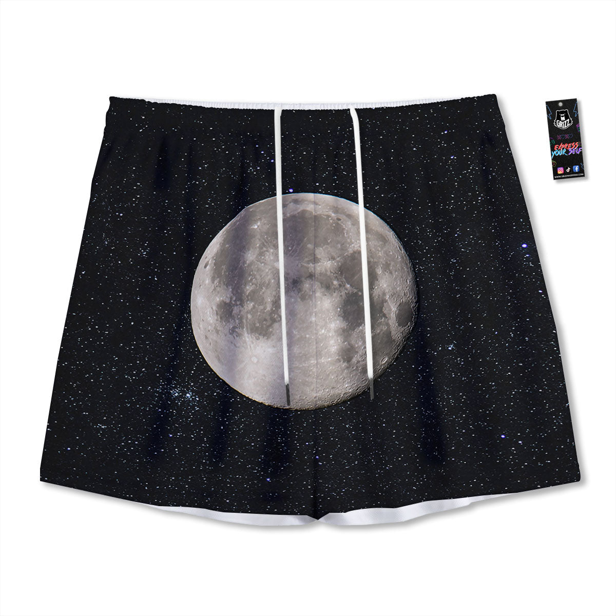 Sky Night Full Moon Print Mesh Shorts
