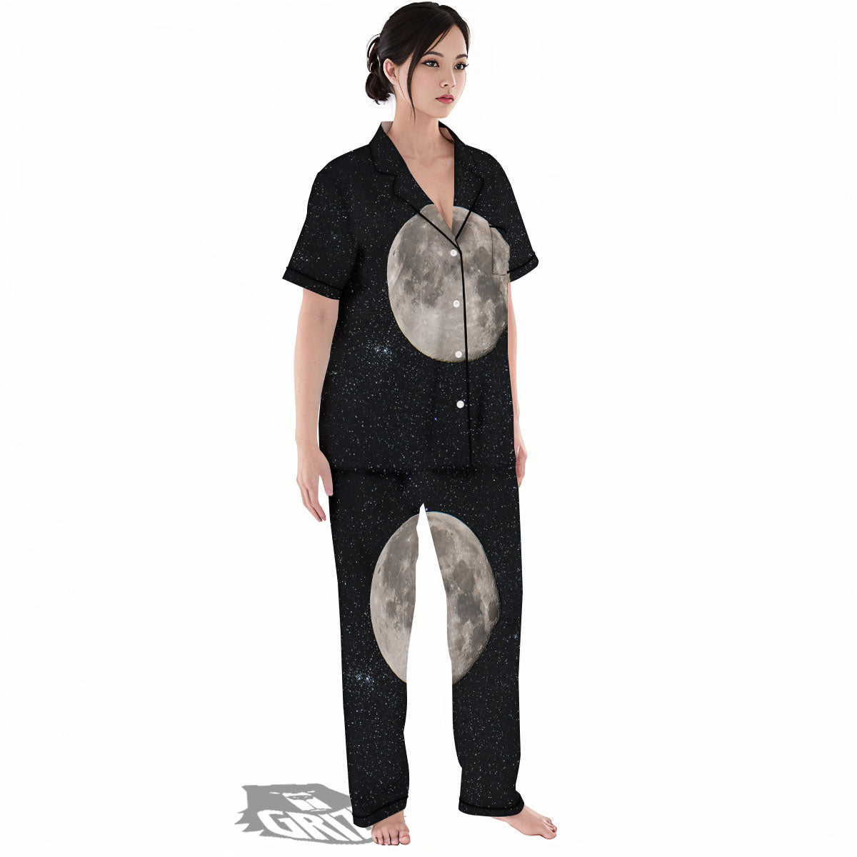 Sky Night Full Moon Print Women's Pajamas Set-grizzshop