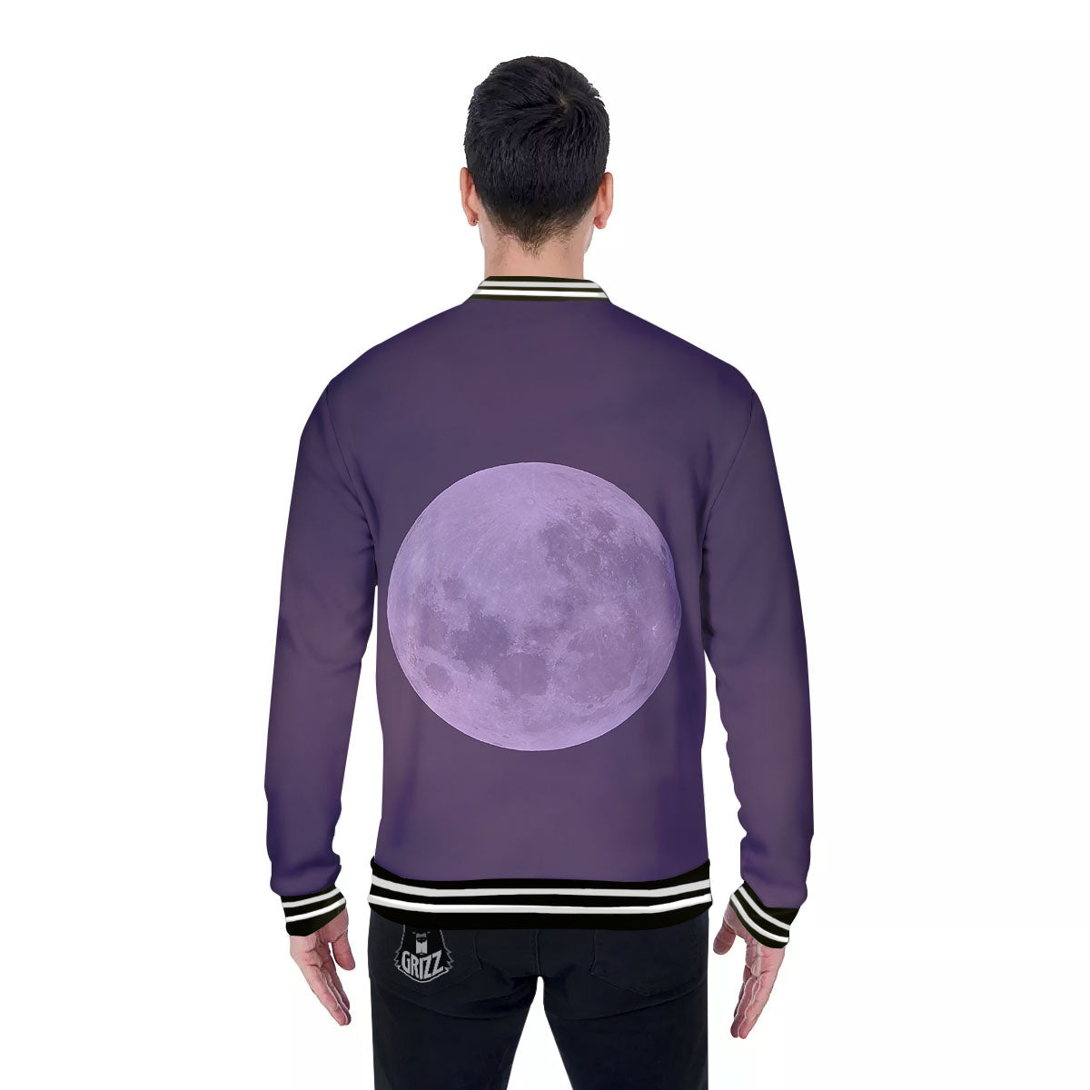 Sky Purple And Full Moon Print Baseball Jacket-grizzshop