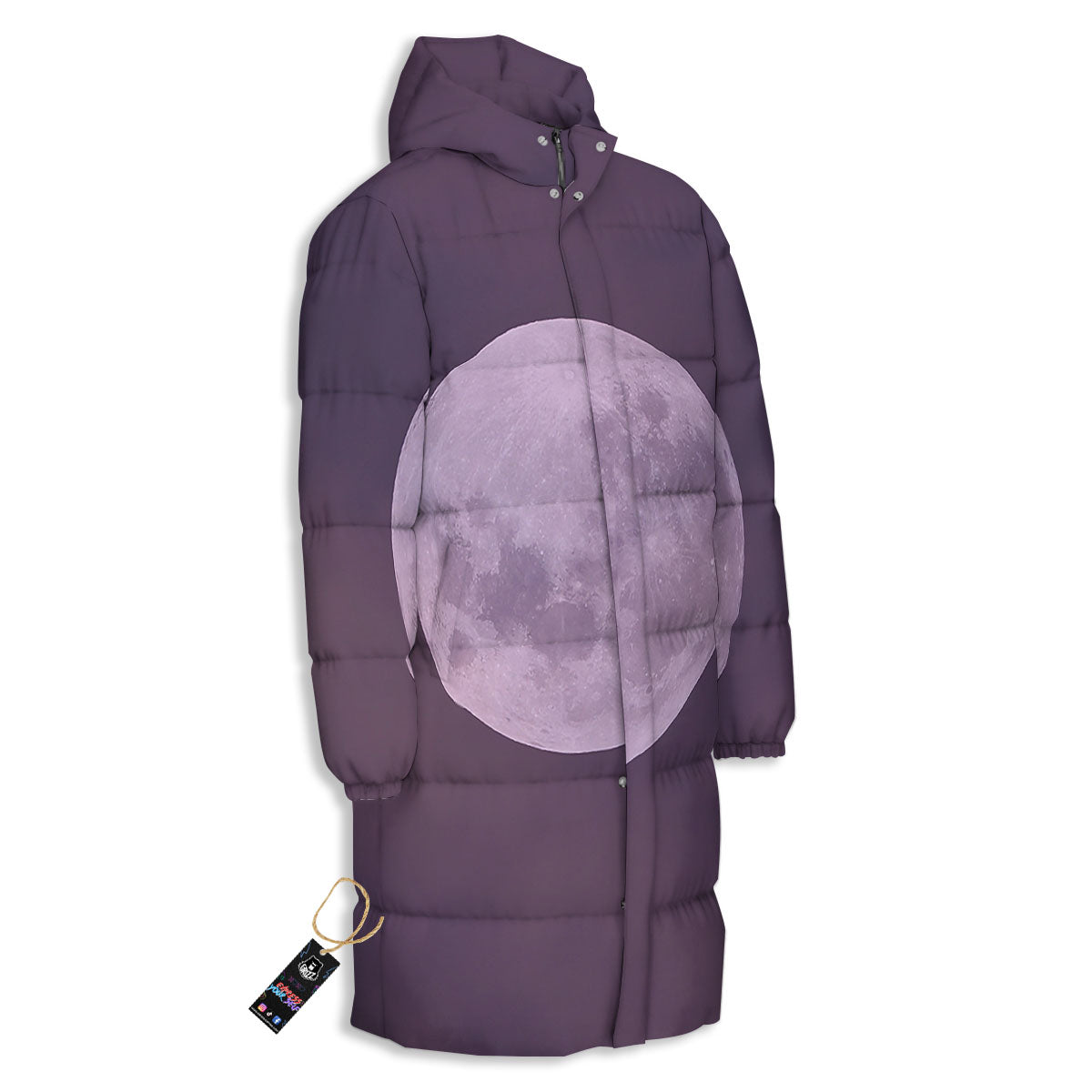 Sky Purple And Full Moon Print Long Down Jacket-grizzshop
