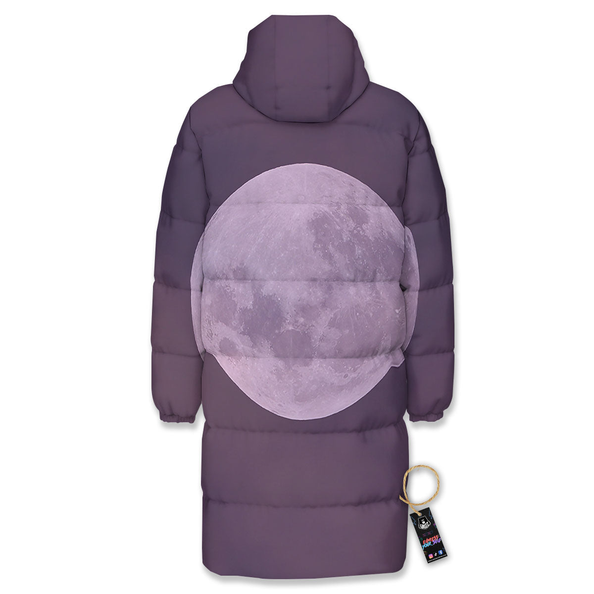 Sky Purple And Full Moon Print Long Down Jacket-grizzshop