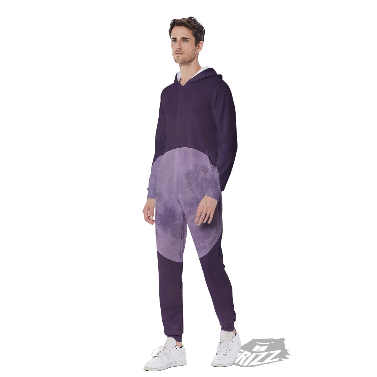Sky Purple And Full Moon Print Men's Jumpsuit-grizzshop