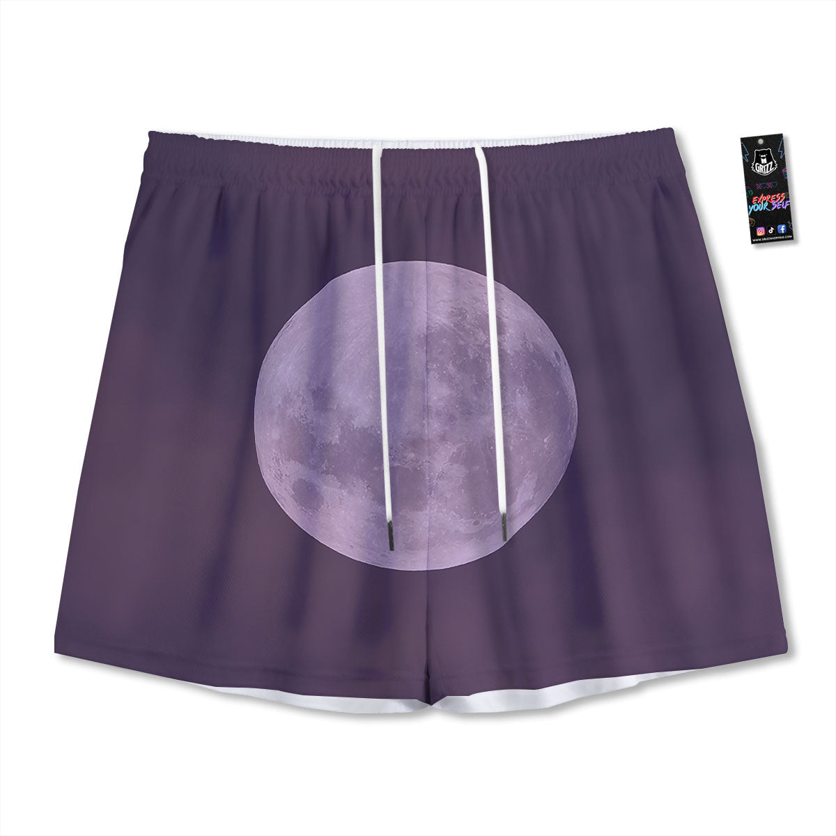 Sky Purple And Full Moon Print Mesh Shorts