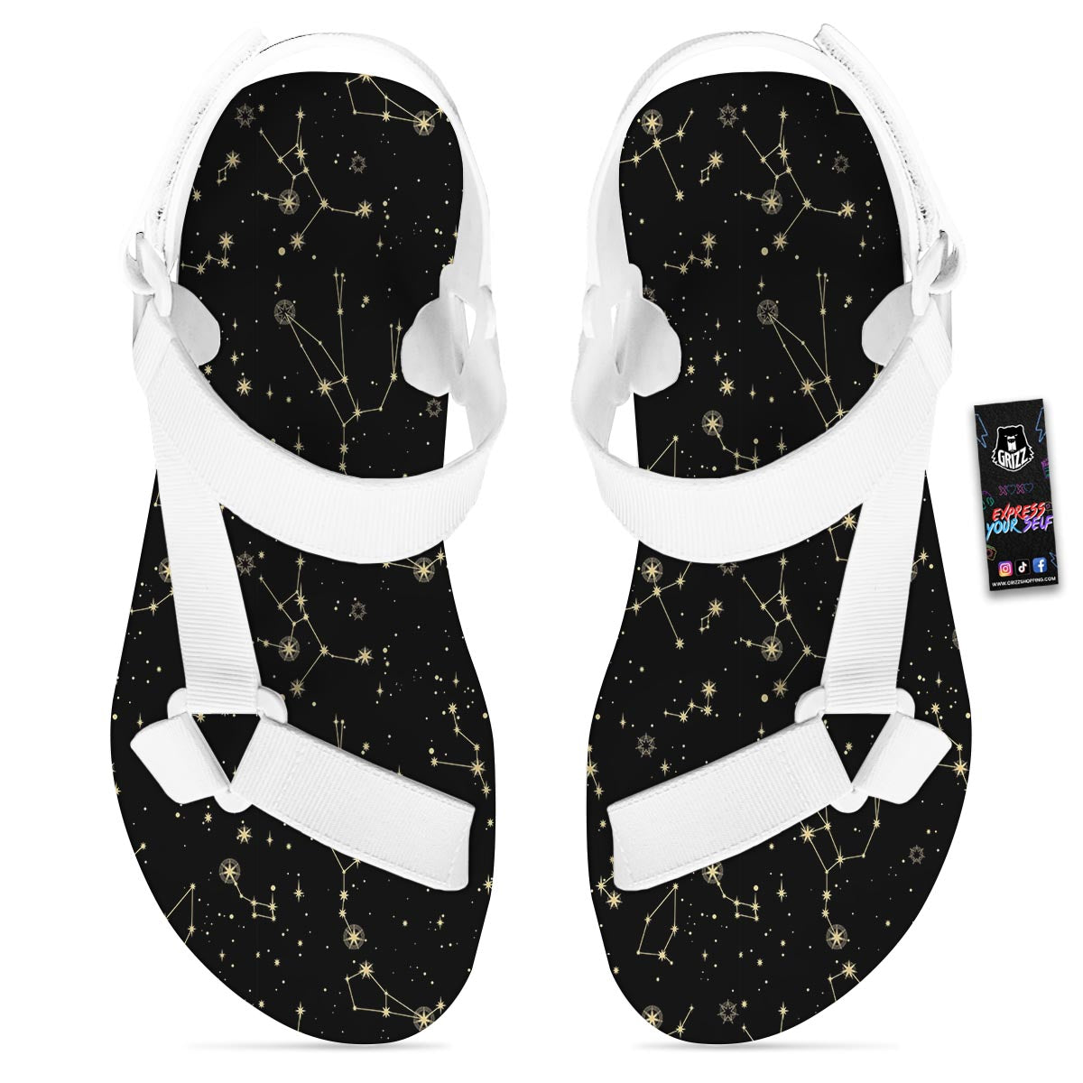 Sky Star Print Pattern White Open Toe Sandals-grizzshop