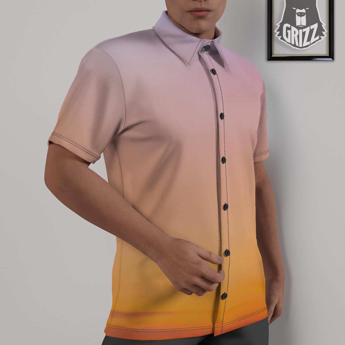 Sky Sunrise Print Untucked Shirts-grizzshop