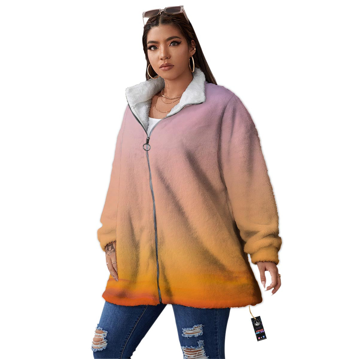 Sky Sunrise Print Women's Sherpa Jacket-grizzshop