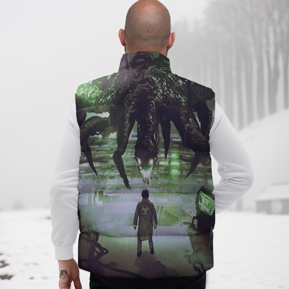 Slice Peach Pattern Print Down Vest-grizzshop