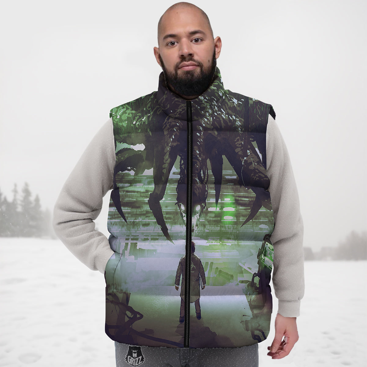 Slice Peach Pattern Print Down Vest-grizzshop