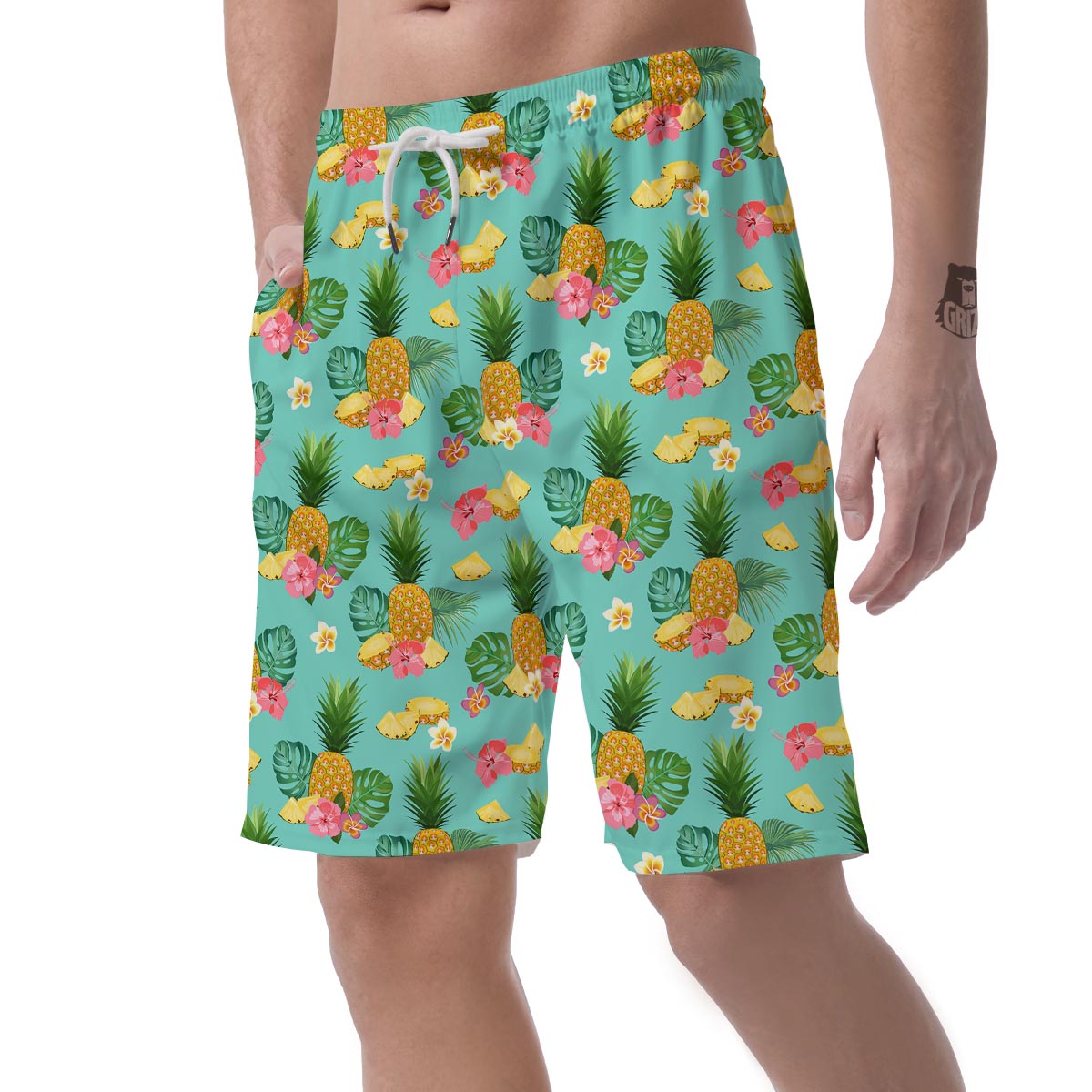 Slice Tropical Pineapple Print Men's Shorts-grizzshop