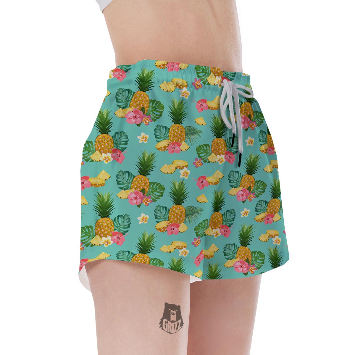 Slice Tropical Pineapple Print Women's Shorts-grizzshop