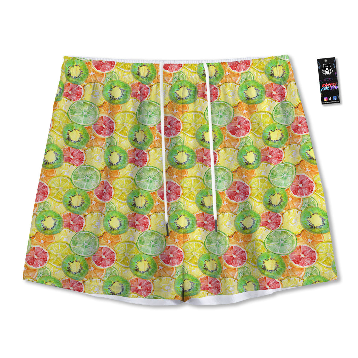 Slices Fruit Orange Print Pattern Mesh Shorts-grizzshop