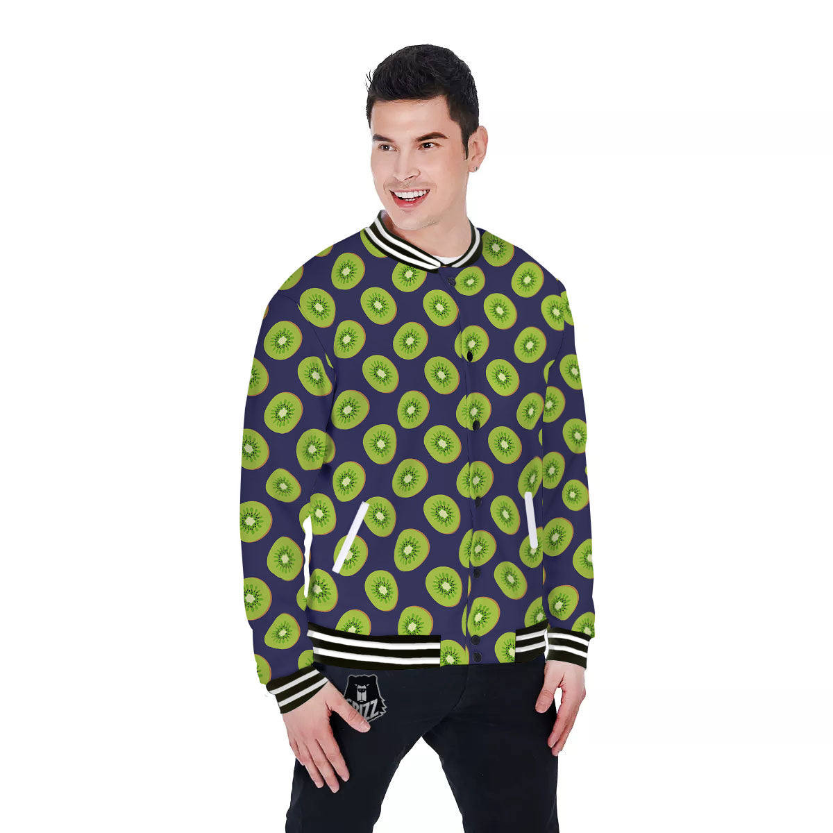 Slices Kiwi Print Pattern Baseball Jacket-grizzshop
