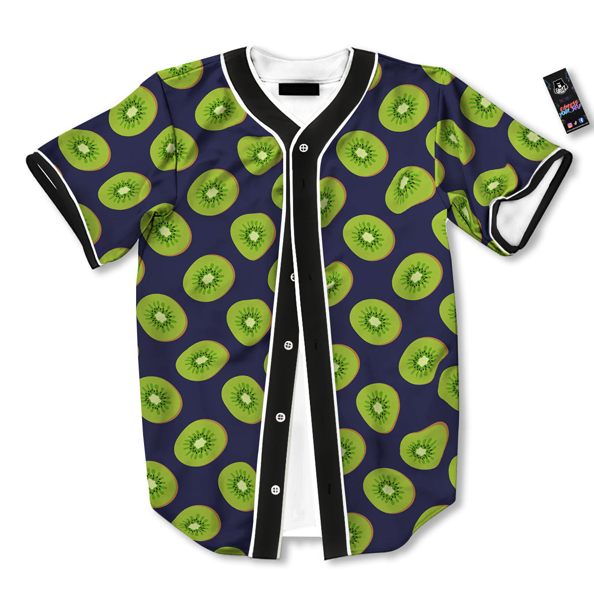 Slices Kiwi Print Pattern Baseball Jersey-grizzshop