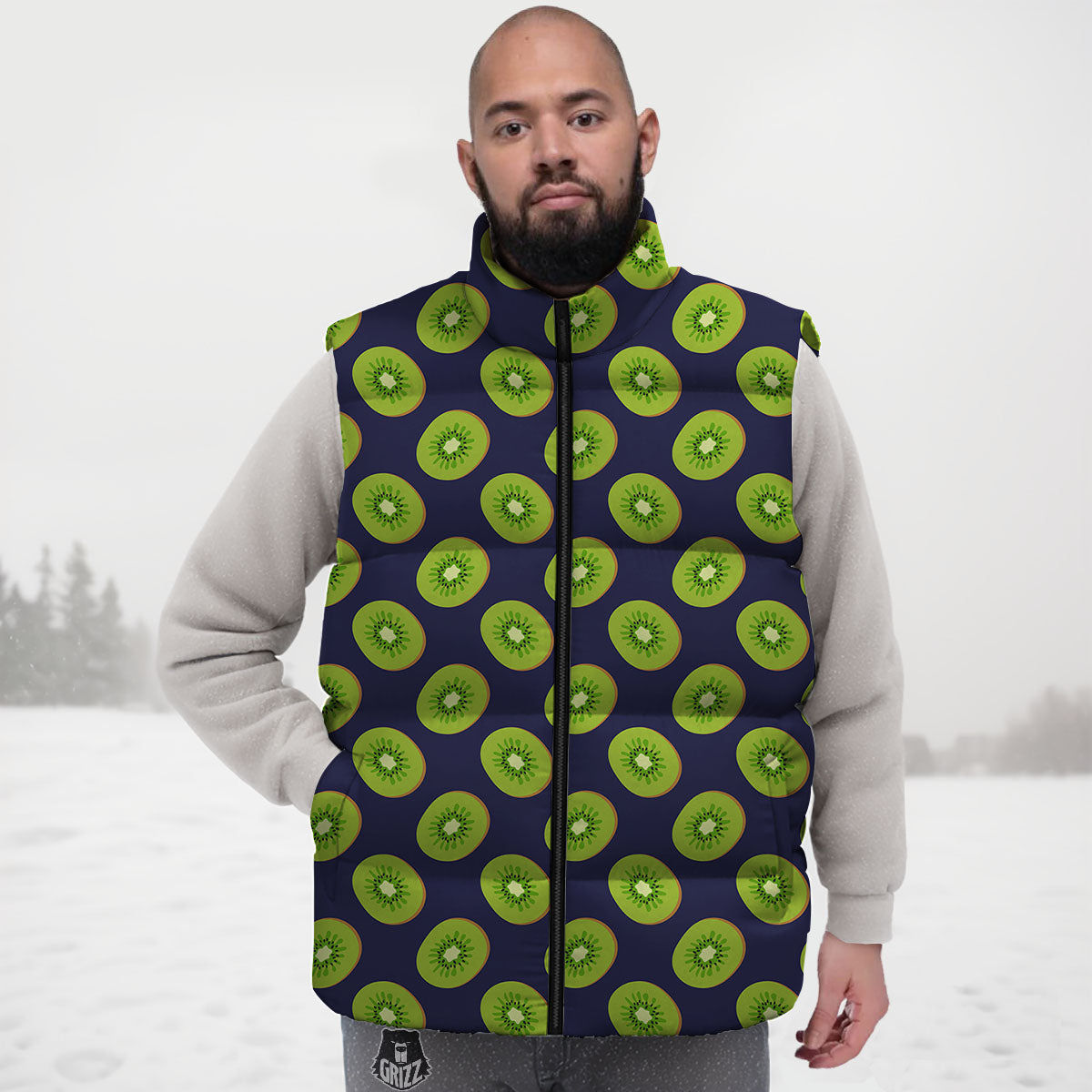 Slices Kiwi Print Pattern Down Vest