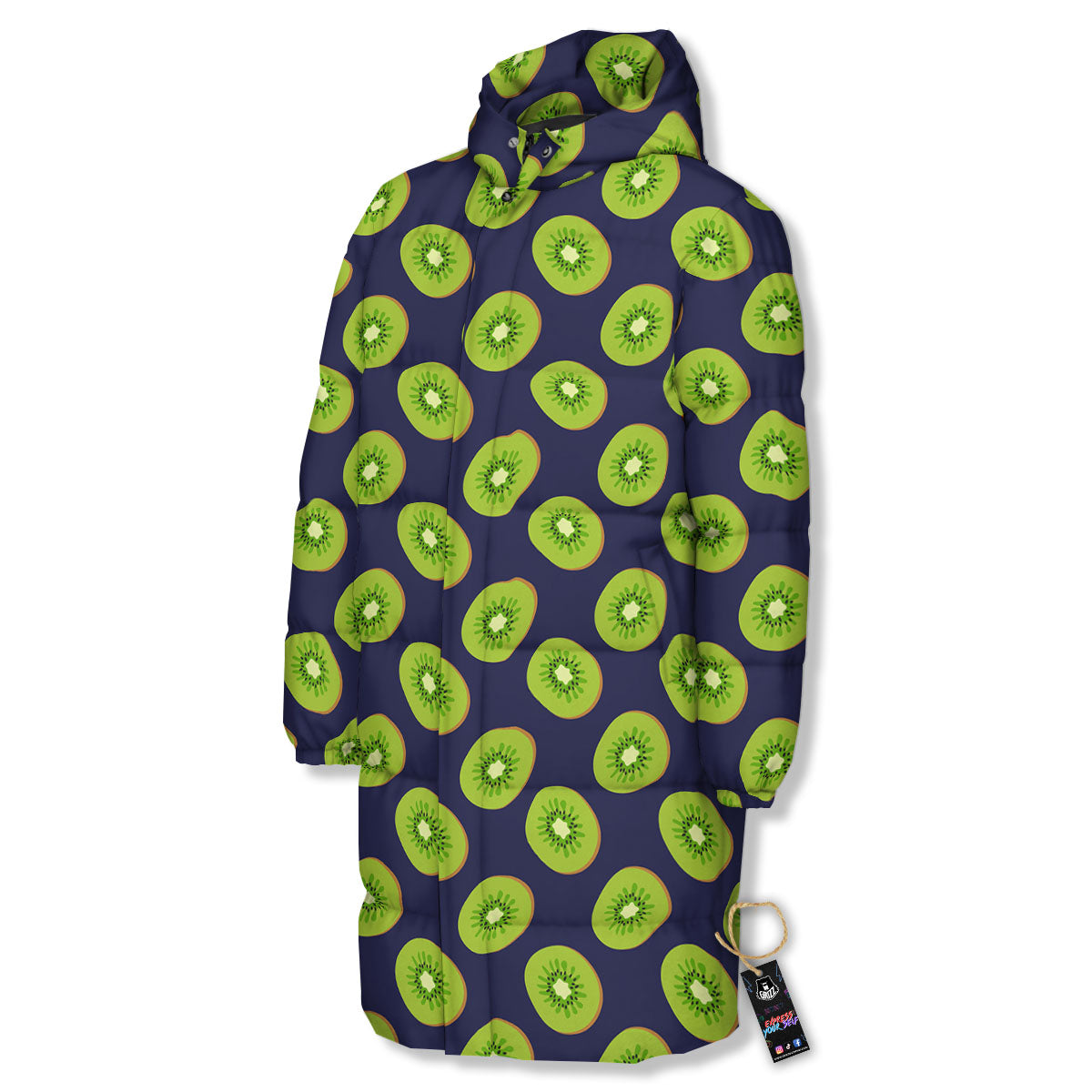 Slices Kiwi Print Pattern Long Down Jacket-grizzshop
