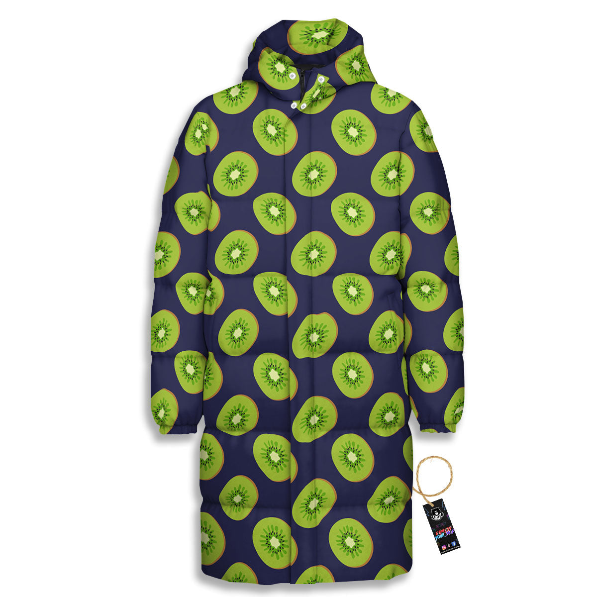Slices Kiwi Print Pattern Long Down Jacket-grizzshop