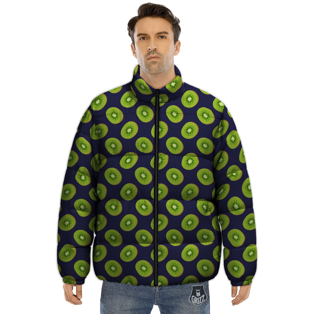 Slices Kiwi Print Pattern Puffer Jacket-grizzshop