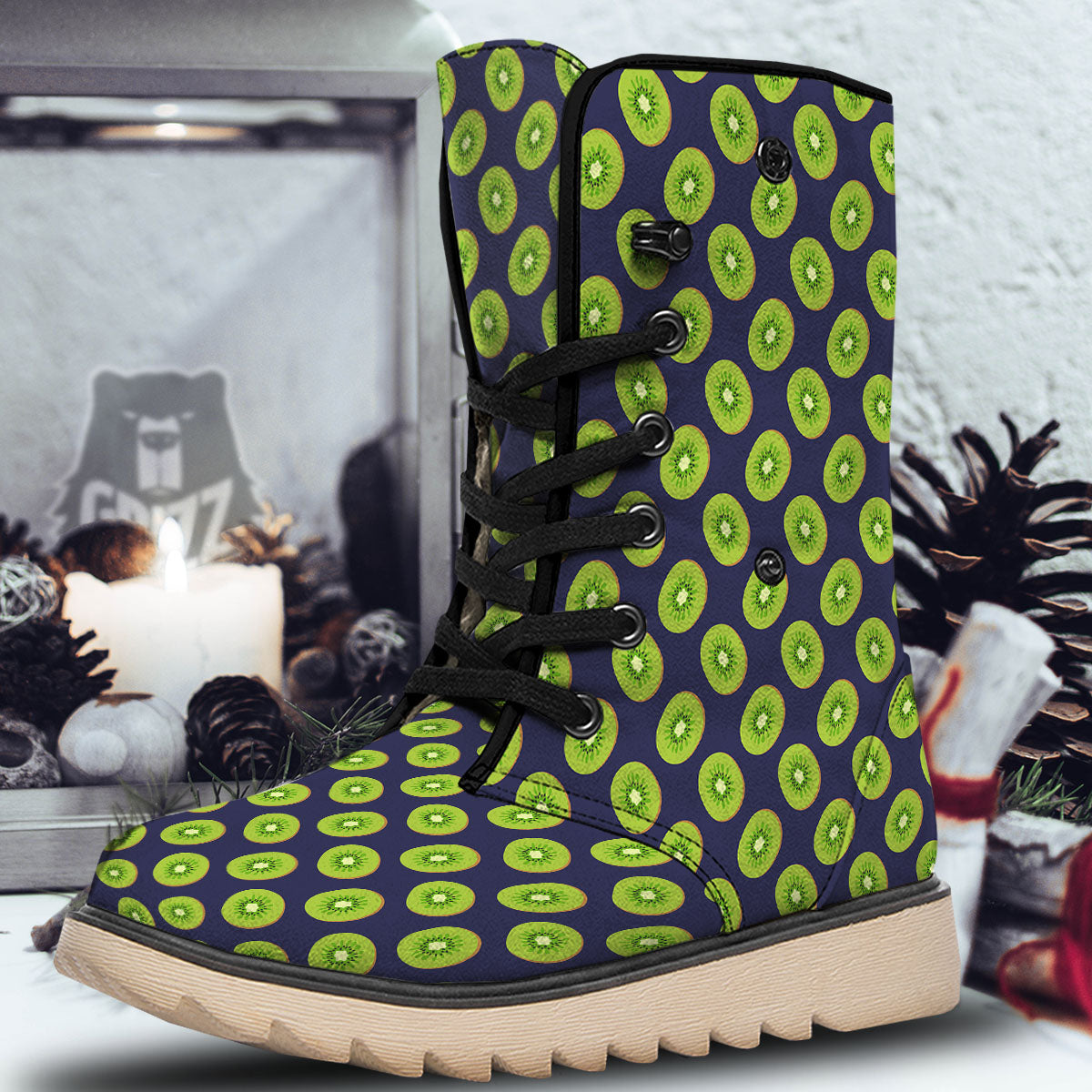 Slices Kiwi Print Pattern Snow Boots-grizzshop