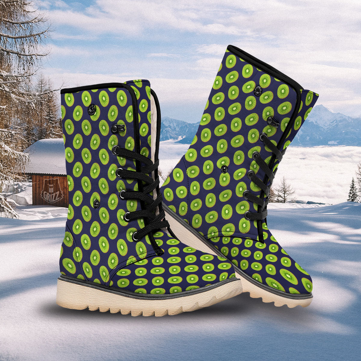 Slices Kiwi Print Pattern Snow Boots-grizzshop