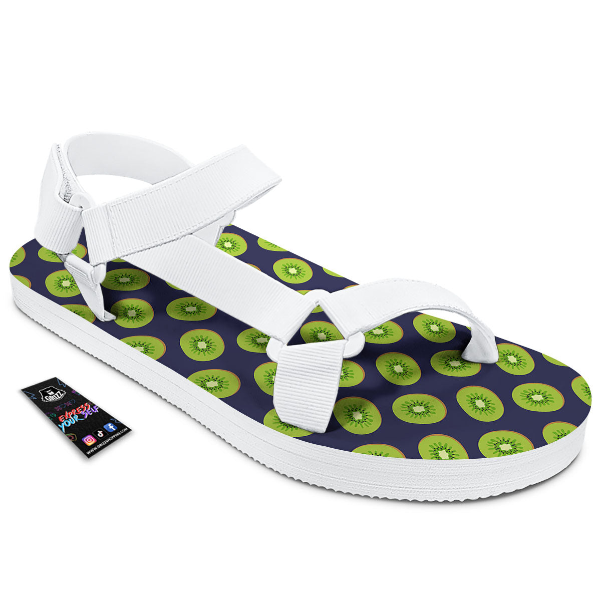 Slices Kiwi Print Pattern White Open Toe Sandals-grizzshop
