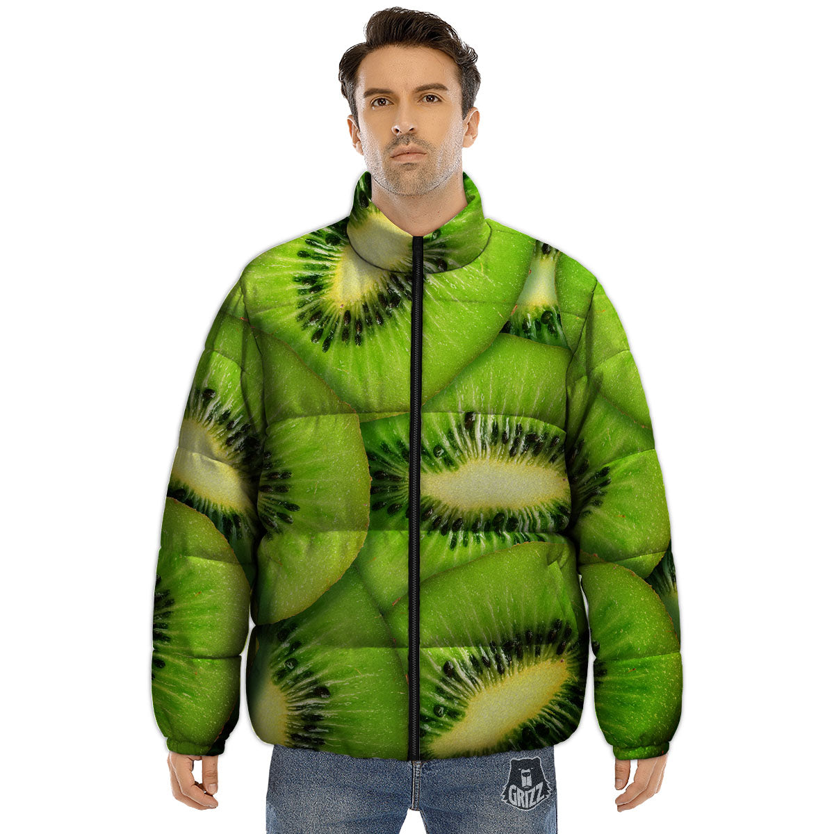 Slices Kiwi Print Puffer Jacket-grizzshop