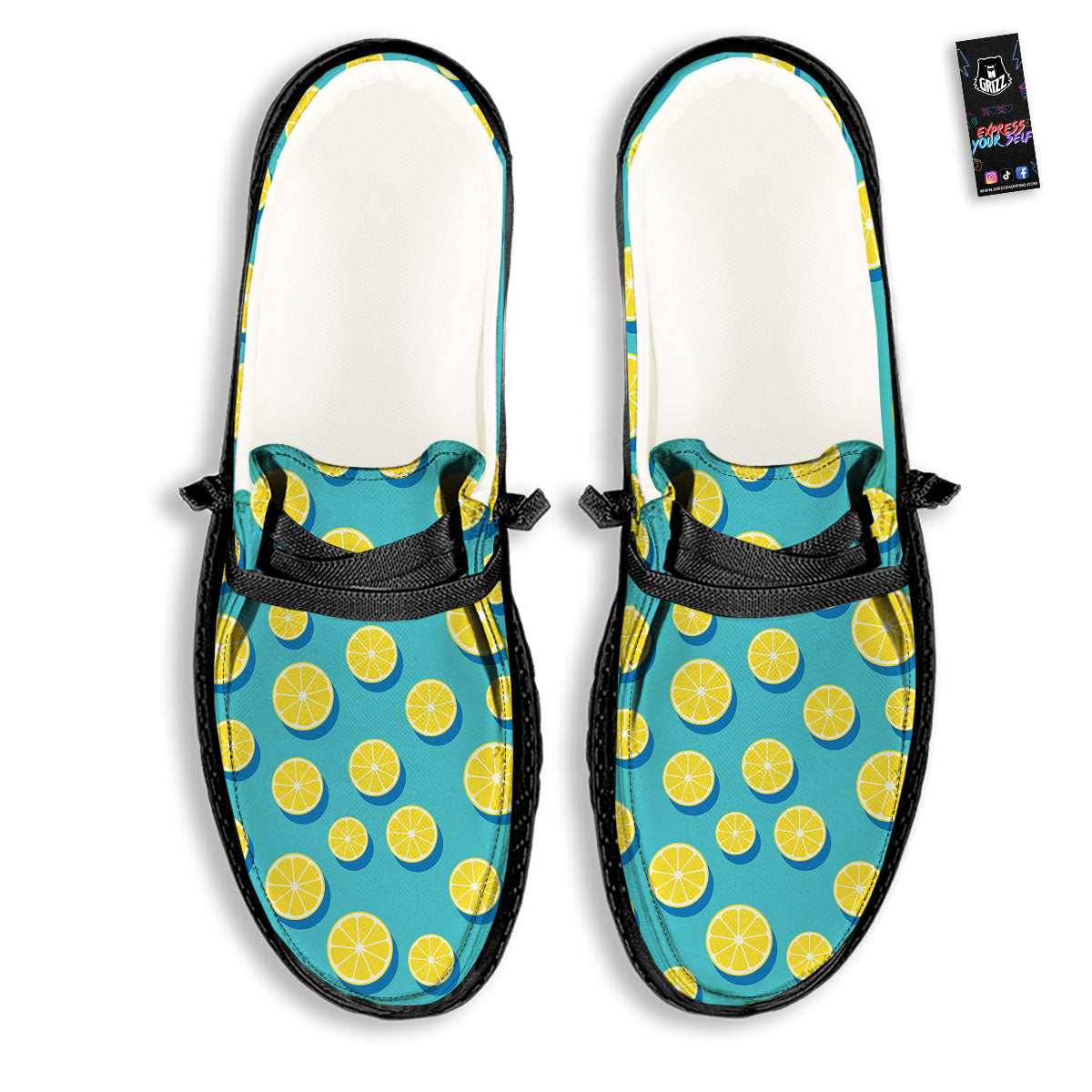 Slices Lemon Print Pattern Black Loafers-grizzshop