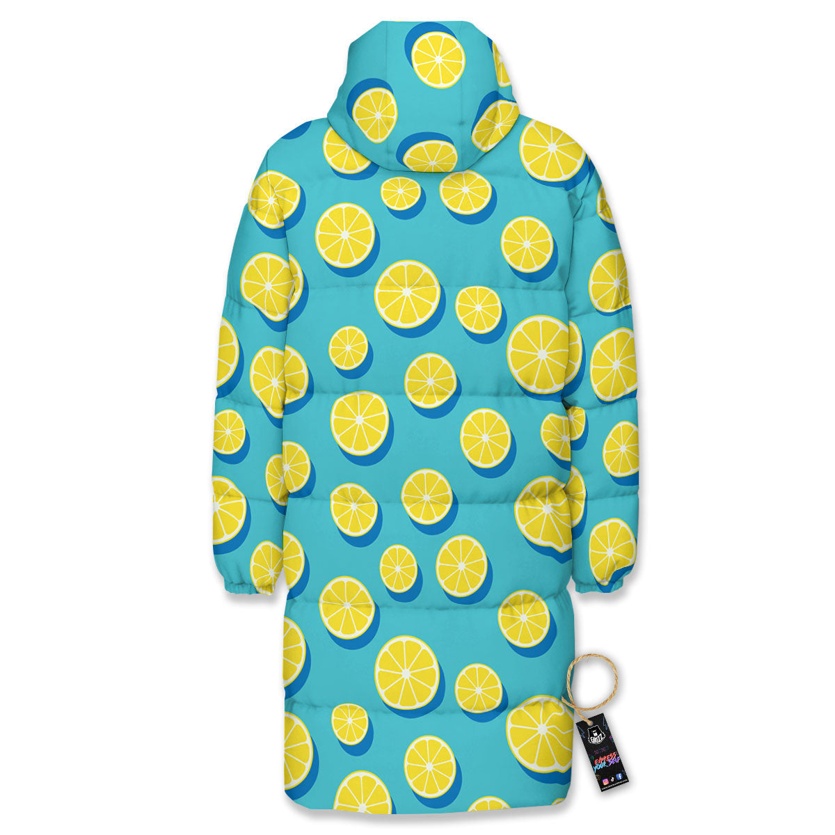 Slices Lemon Print Pattern Long Down Jacket-grizzshop