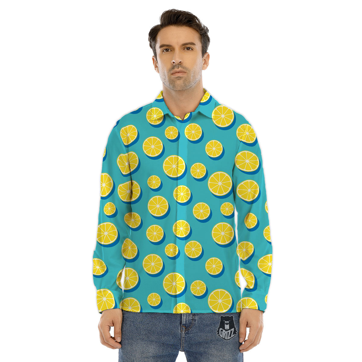 Slices Lemon Print Pattern Men's Dress Shirts-grizzshop