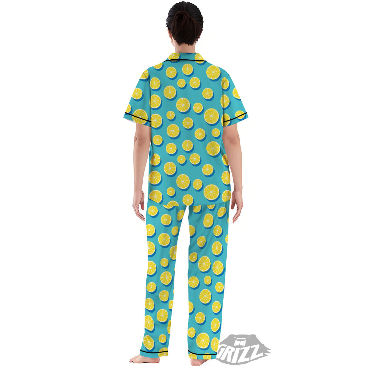 Slices Lemon Print Pattern Women's Pajamas Set-grizzshop