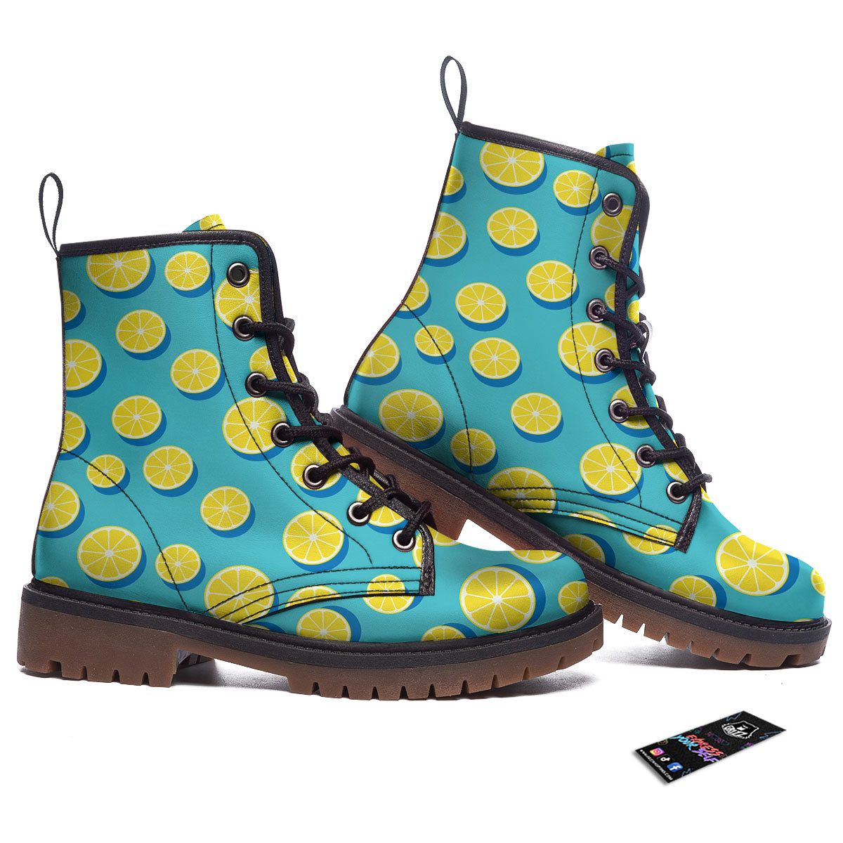 Slices Lemon Print Pattern Work Boots-grizzshop