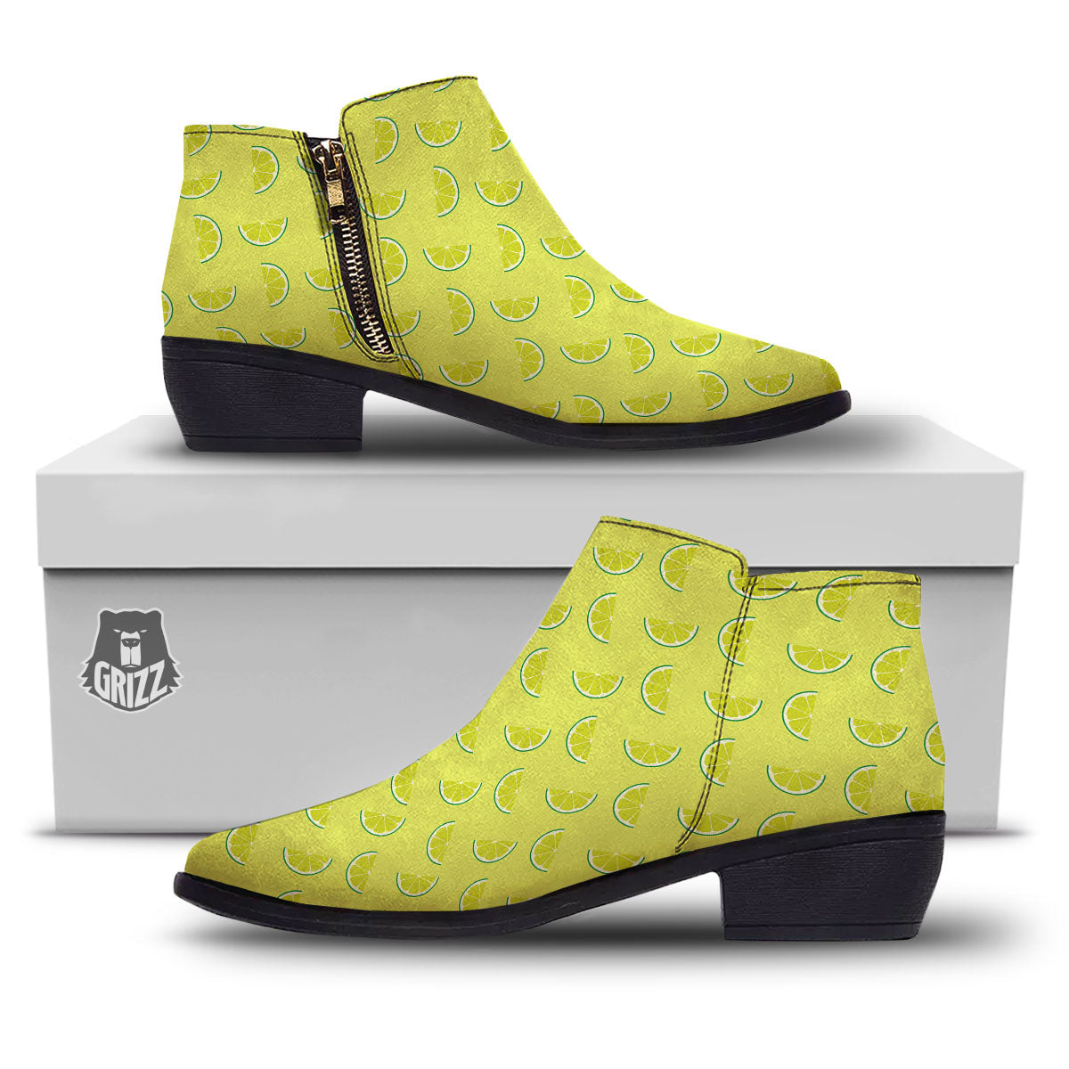 Slices Lime Green Print Pattern Ankle Boots-grizzshop