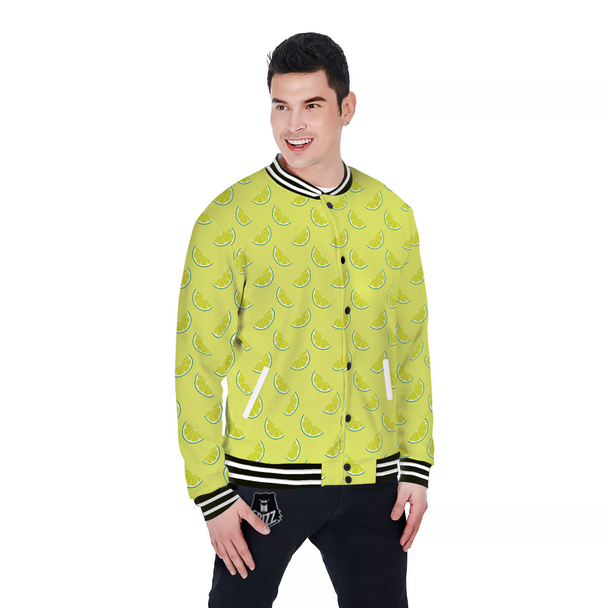 Slices Lime Green Print Pattern Baseball Jacket-grizzshop