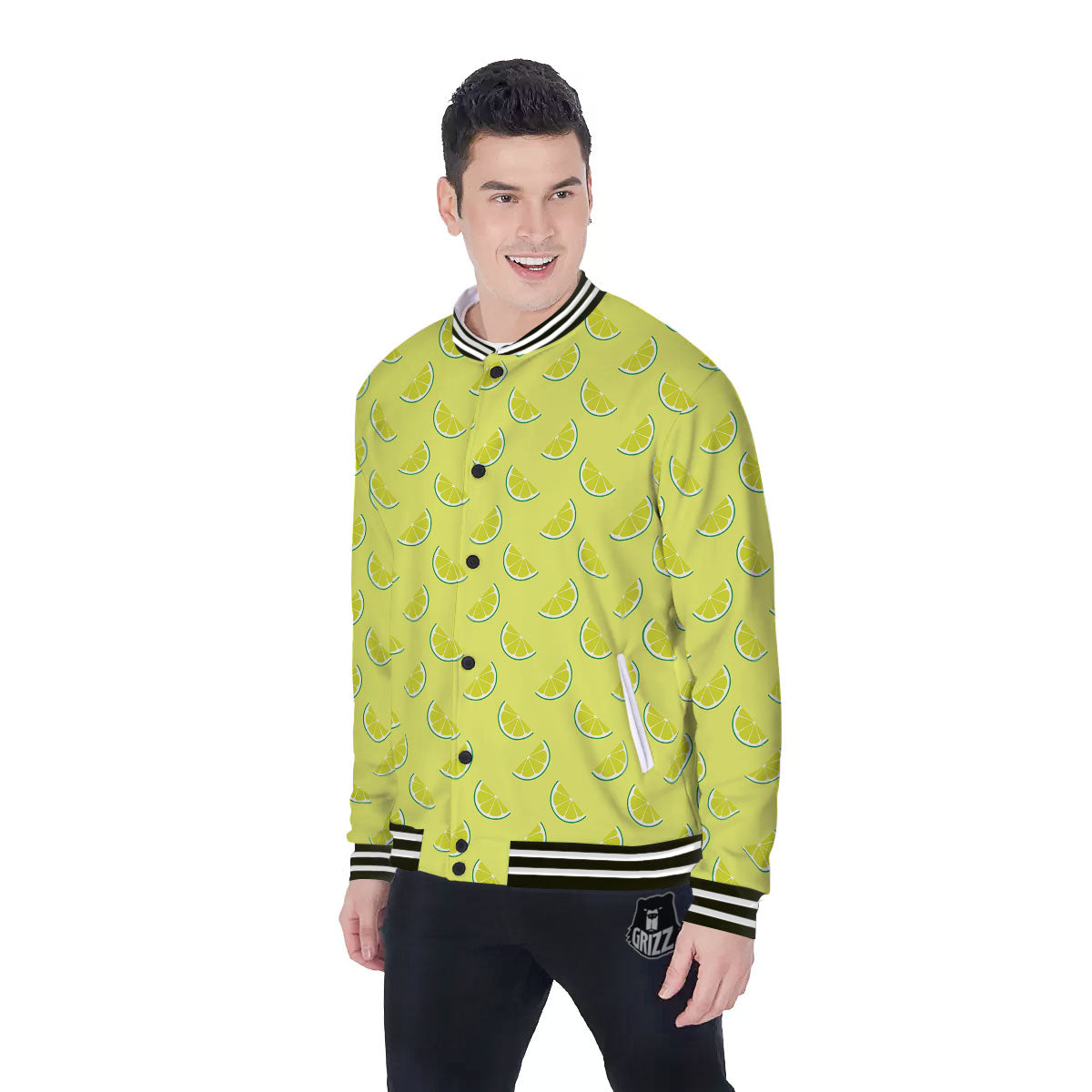 Slices Lime Green Print Pattern Baseball Jacket-grizzshop