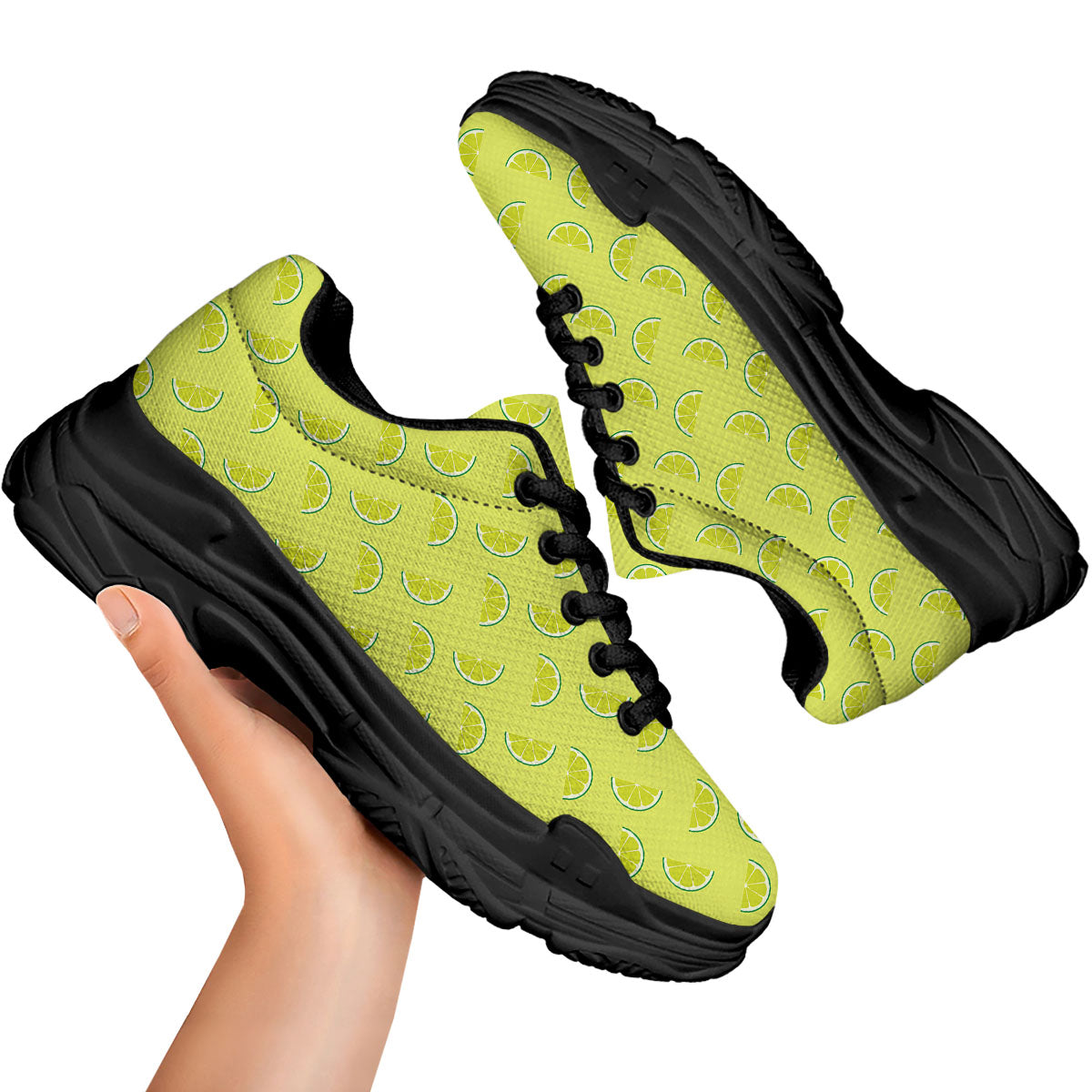 Slices Lime Green Print Pattern Black Chunky Shoes-grizzshop