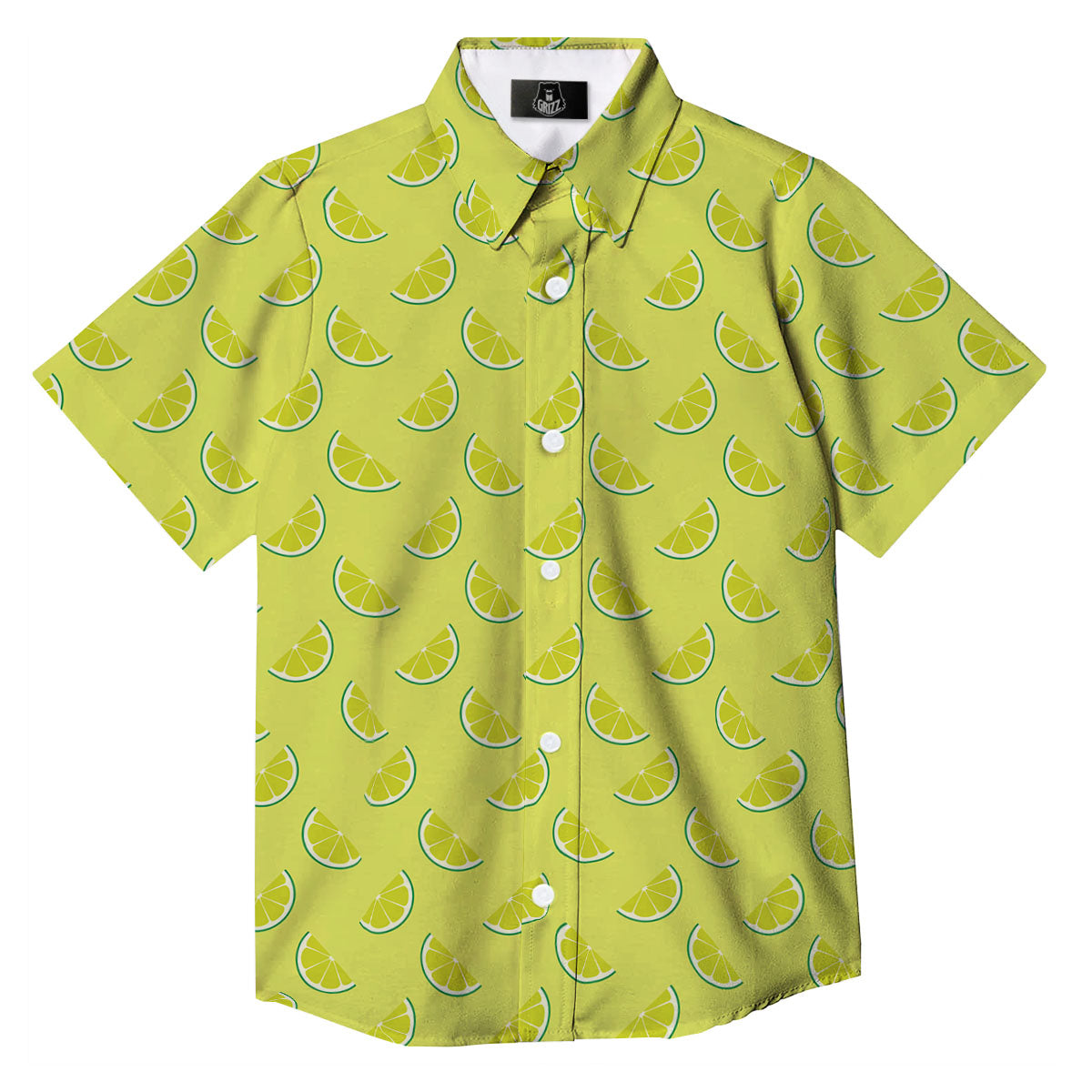 Slices Lime Green Print Pattern Button Up Shirt-grizzshop