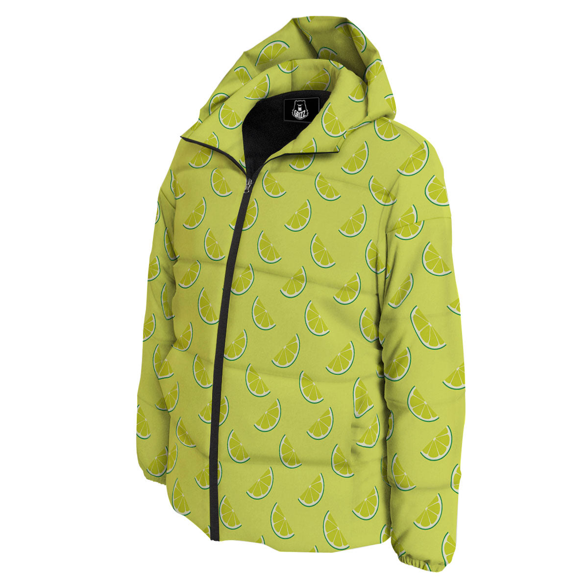 Slices Lime Green Print Pattern Down Jacket-grizzshop