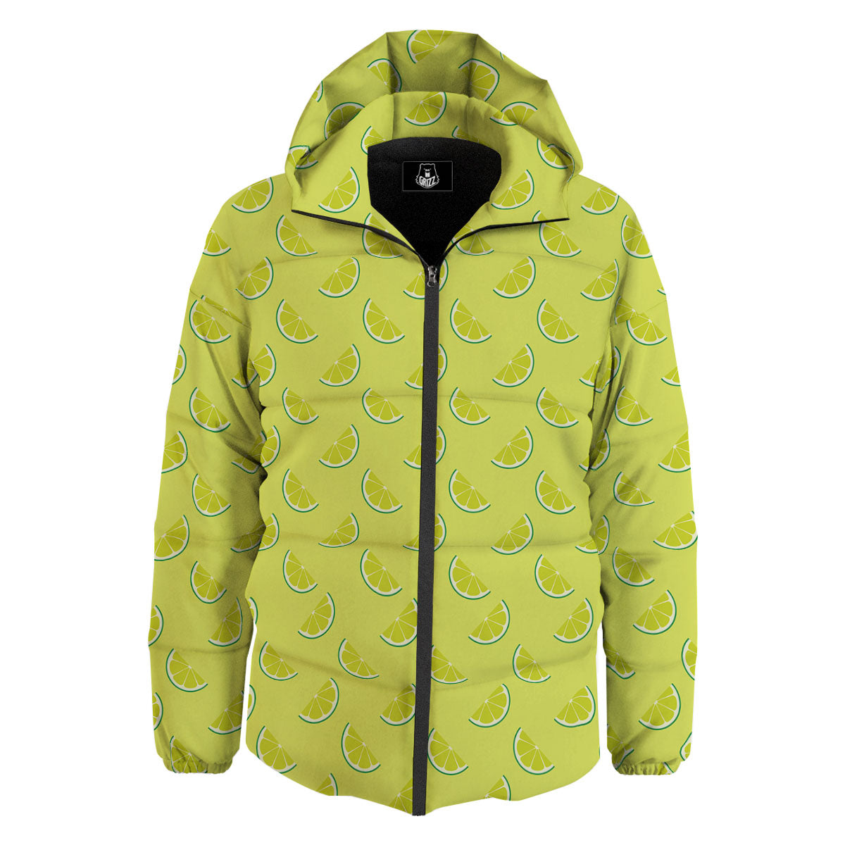 Slices Lime Green Print Pattern Down Jacket-grizzshop