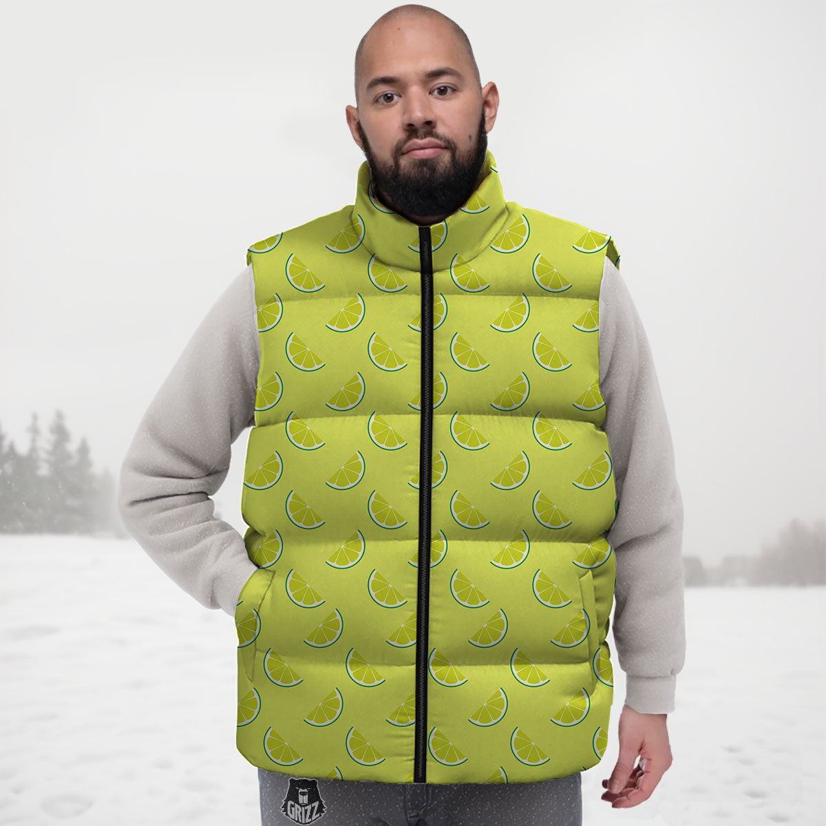 Slices Lime Green Print Pattern Down Vest-grizzshop