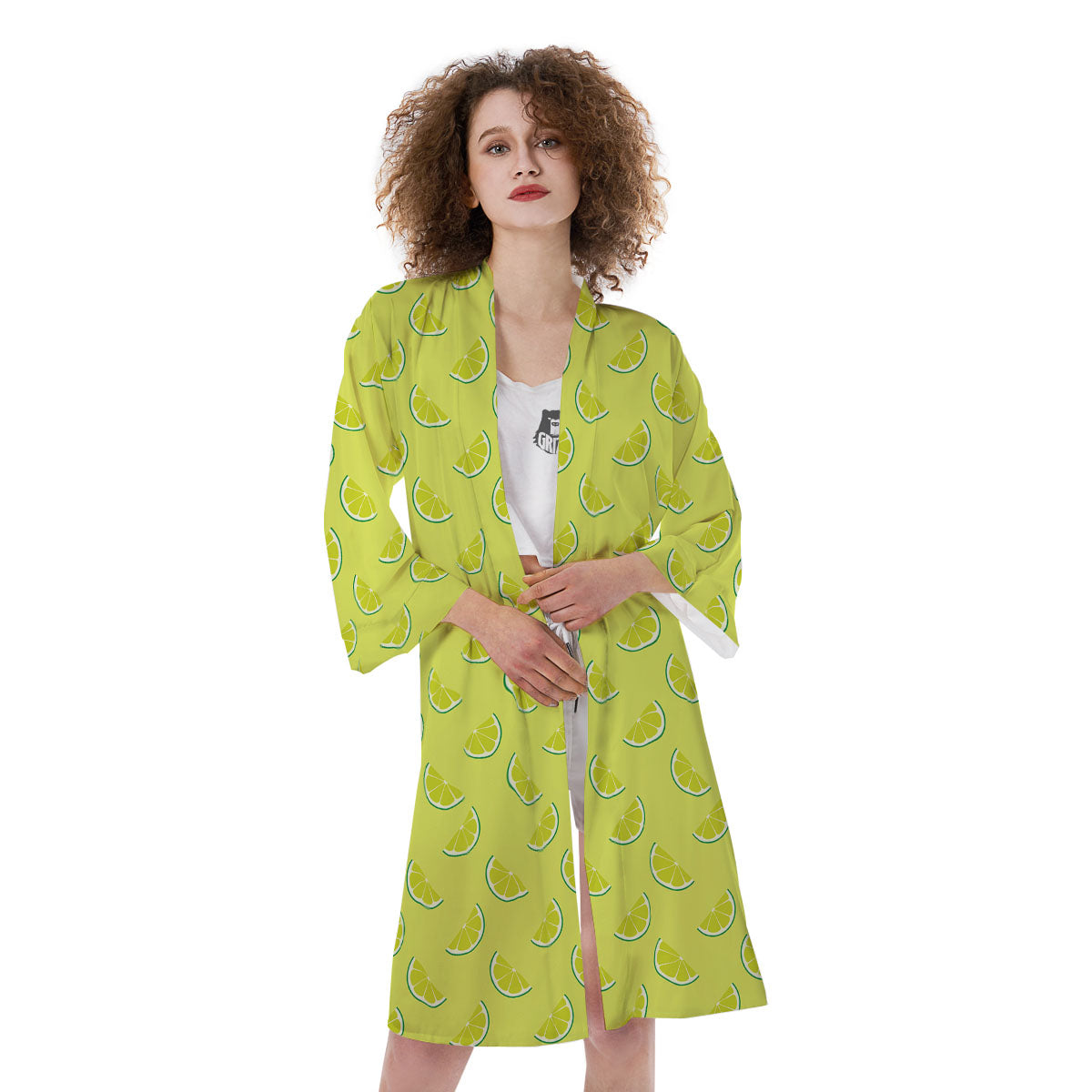 Slices Lime Green Print Pattern Kimono-grizzshop