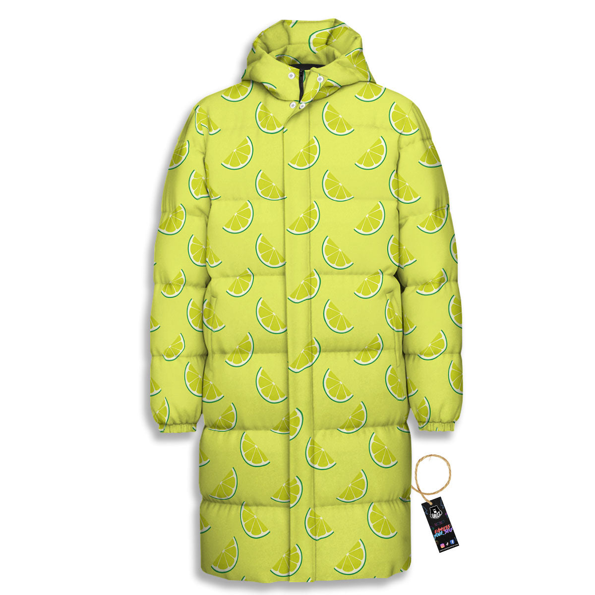 Slices Lime Green Print Pattern Long Down Jacket-grizzshop