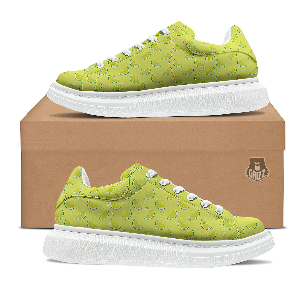 Slices Lime Green Print Pattern Platform Shoes-grizzshop