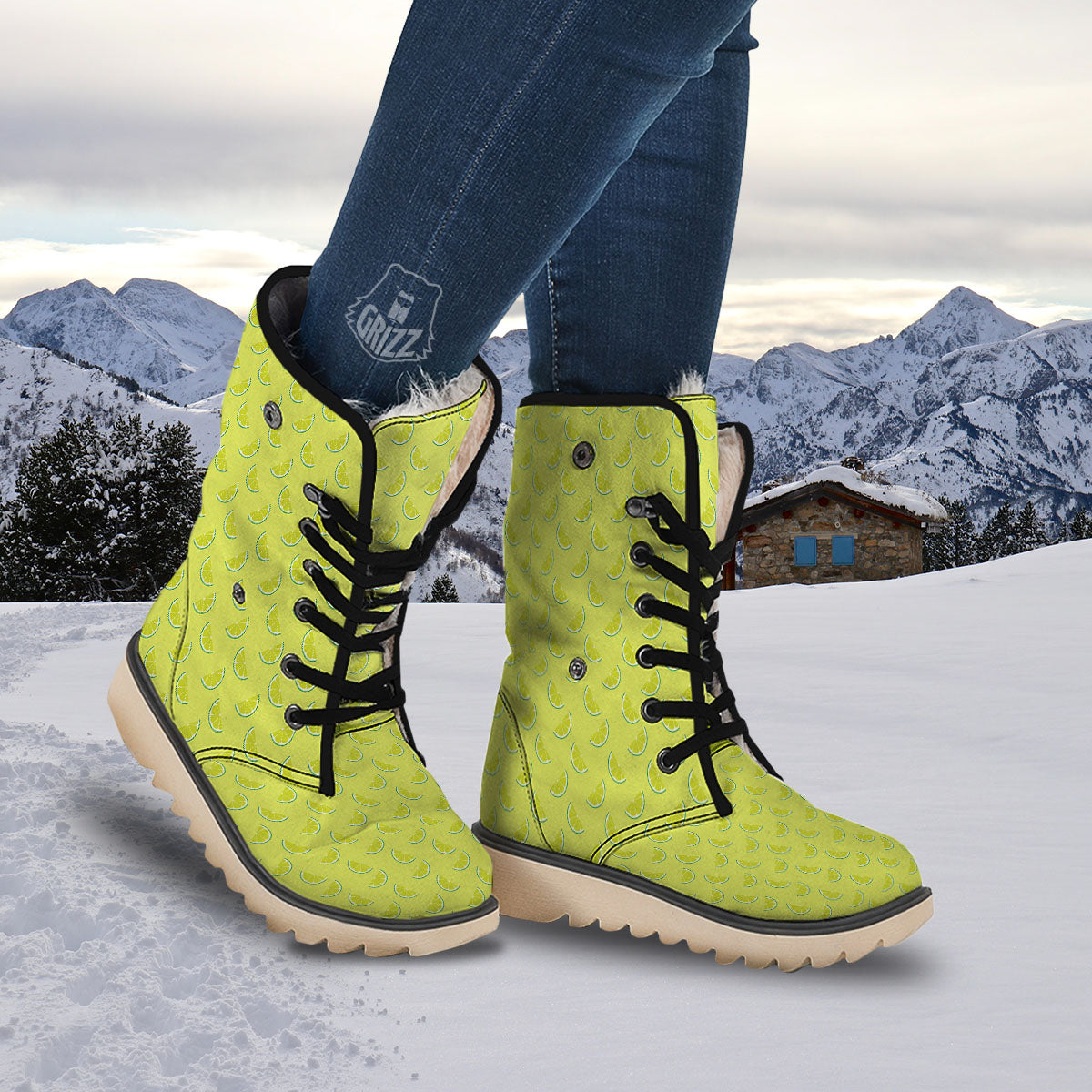 Slices Lime Green Print Pattern Snow Boots-grizzshop