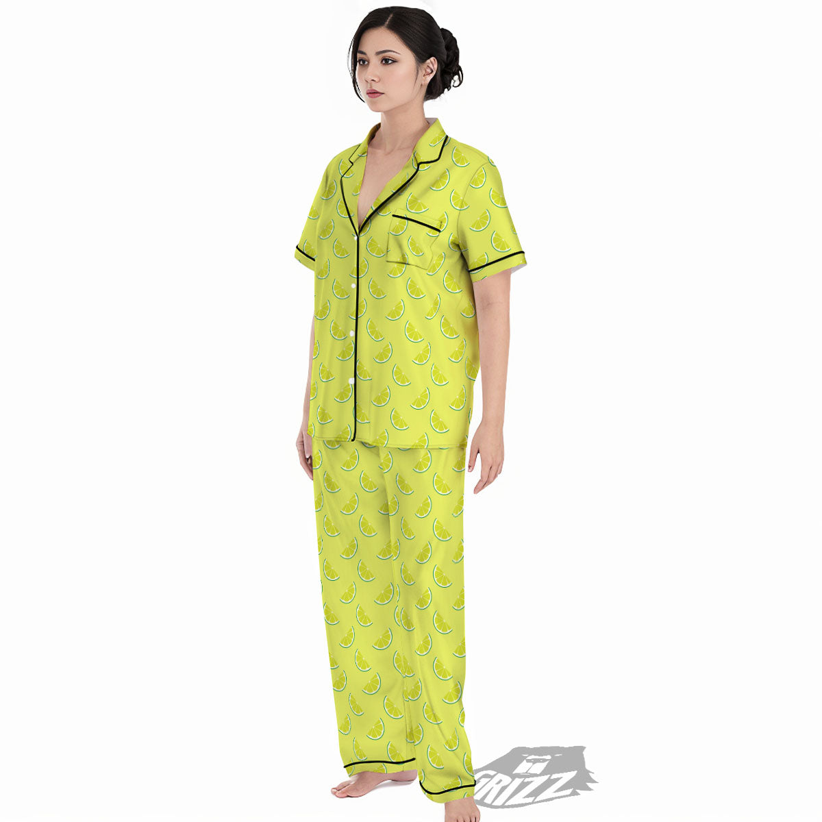 Slices Lime Green Print Pattern Women's Pajamas Set-grizzshop