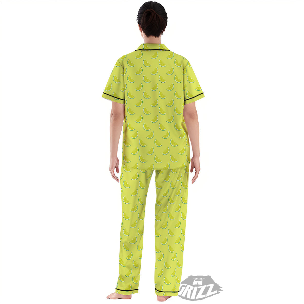 Slices Lime Green Print Pattern Women's Pajamas Set-grizzshop
