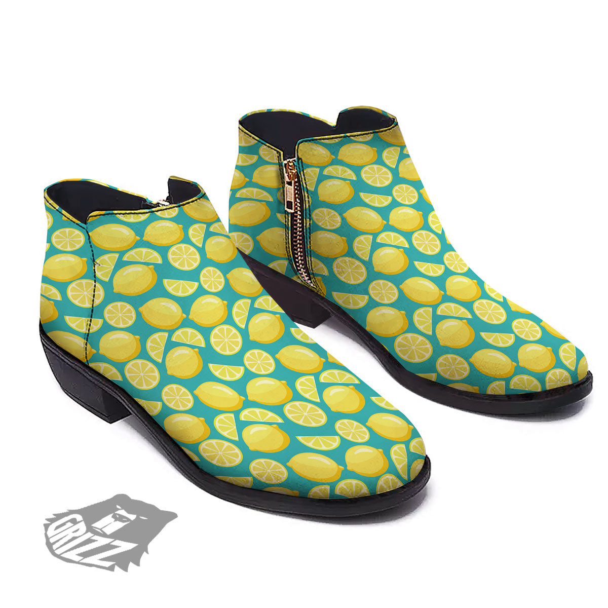 Slices Lime Print Pattern Ankle Boots-grizzshop